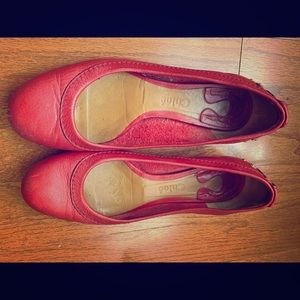 Chloe red flats with stud detail